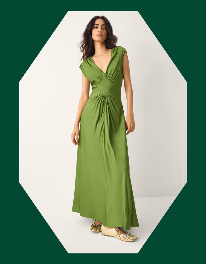 La Galeria Elefante Diamond Ruched Maxi Dress, Green (GREEN), large