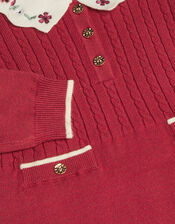 Baby Embroidered Cable Knit Dress, Red (BURGUNDY), large