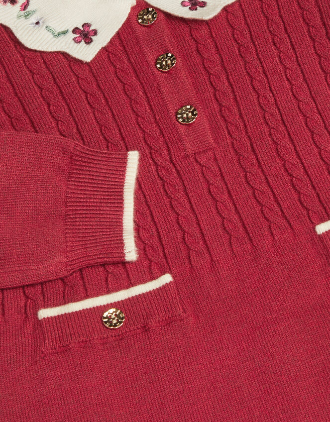 Baby Embroidered Cable Knit Dress, Red (BURGUNDY), large