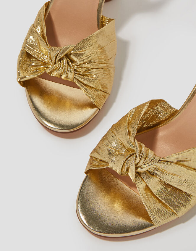 Metallic Twist Front Heeled Sandals, Gold (GOLD), large