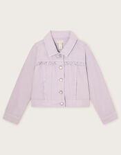 Frill Denim Jacket, Purple (LILAC), large