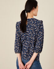 Lace Trim Printed Top, Blue (NAVY), large