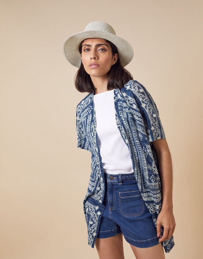 Deena Printed Cover-Up in Linen Blend, Blue (BLUE), large