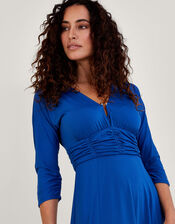 Ring Detail Ruched Jersey Midi Dress, Blue (BLUE), large