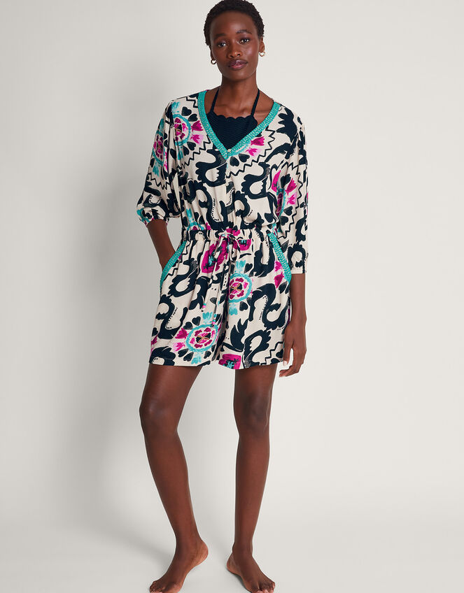 Avelle V-Neck Print Playsuit, Black (BLACK), large
