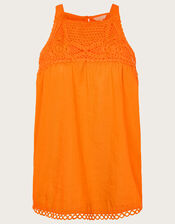 Crochet Neckline Halter Top, Orange (ORANGE), large
