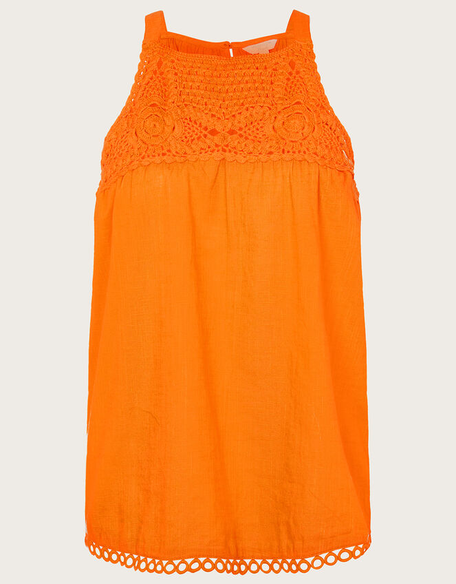 Crochet Neckline Halter Top, Orange (ORANGE), large