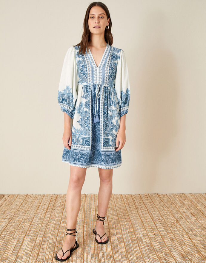 Riviera Blue Italian Silk Midi Kaftan Dress