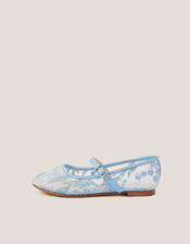 Floral Embroidered Mesh Ballet Flats, Blue (BLUE), large