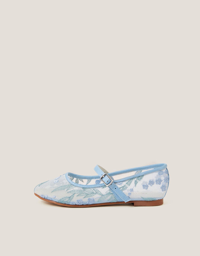 Floral Embroidered Mesh Ballet Flats, Blue (BLUE), large