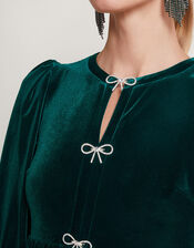 Evie Velvet Bow Dress, Green (GREEN), large