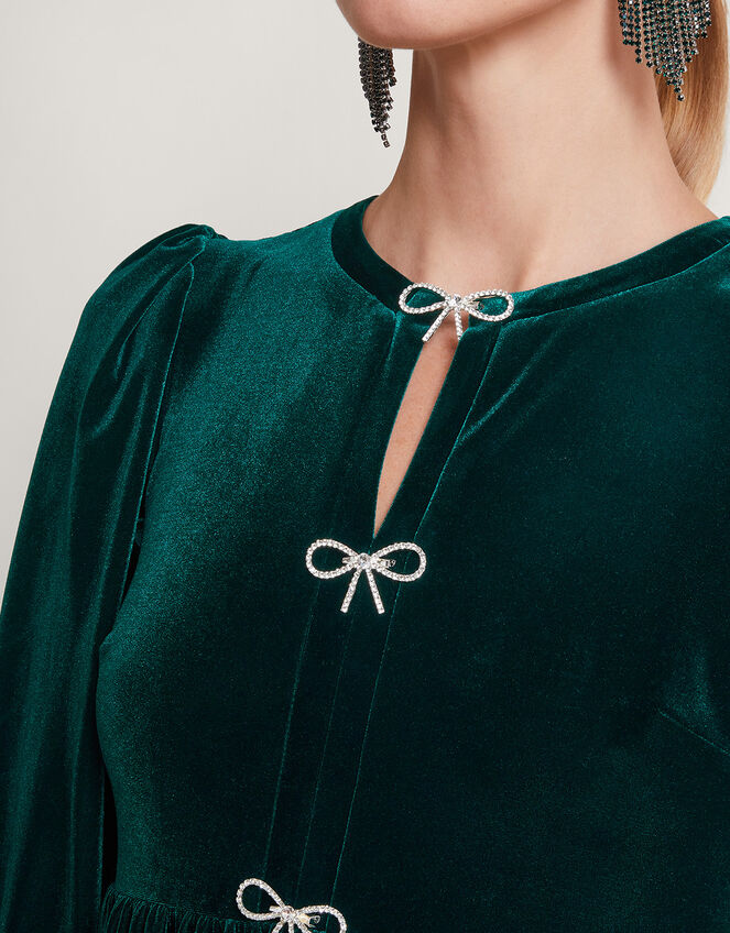 Evie Velvet Bow Dress, Green (GREEN), large