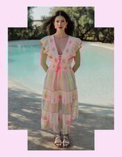 Piti Cuiti Pineapple Embroidered Maxi Dress, White (WHITE), large