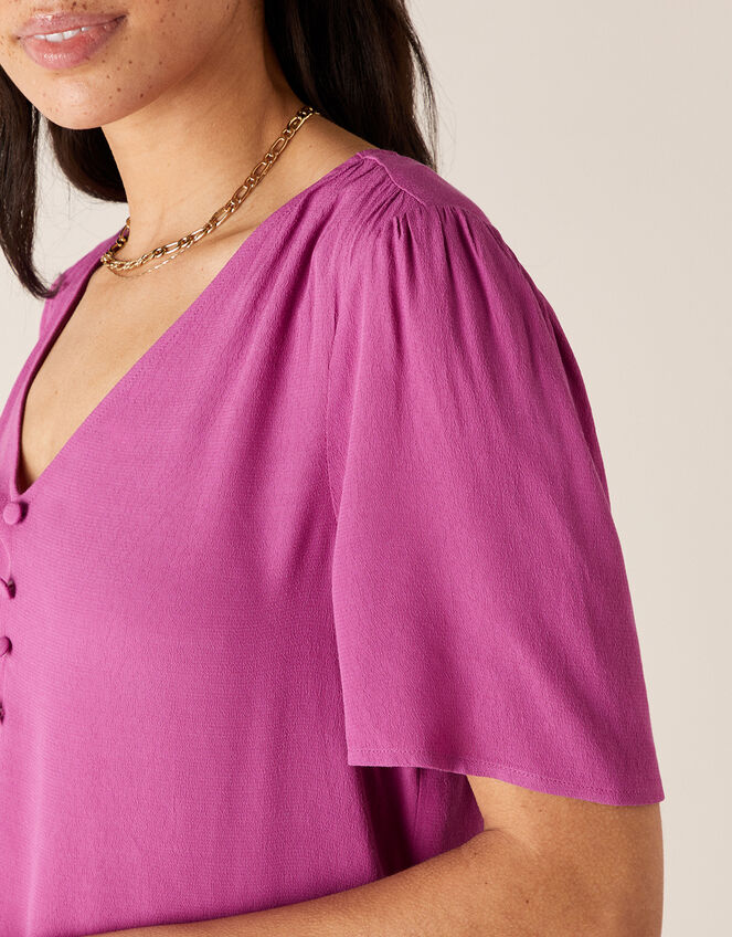 Button Front V-Neck Top, Pink (PINK), large
