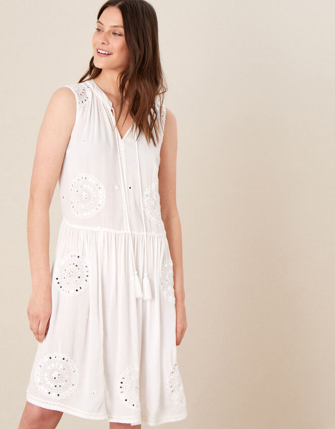 Mirrorwork Dress in LENZING™ ECOVERO™, White (WHITE), large