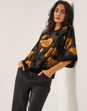 Reese Devor&eacute; Polka Dot Top, Black (BLACK), large