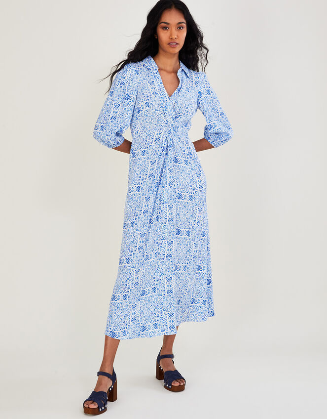 Josephine Geometric Print Midi Dress, Blue (BLUE), large