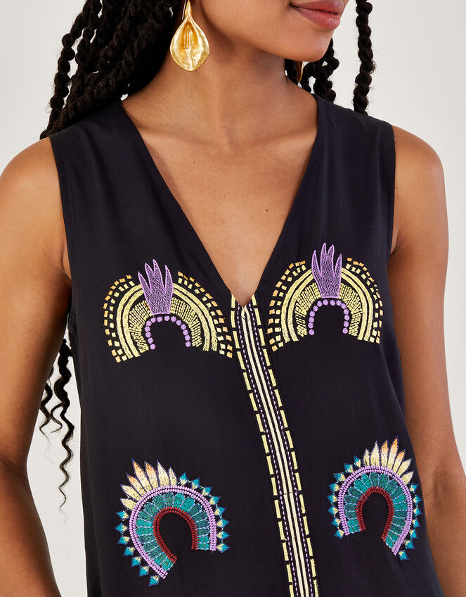 Embroidered Cami Midi Dress, Black (BLACK), large