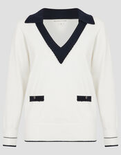 Clara V-Neck Collared Jumper, Ivory (IVORY), large