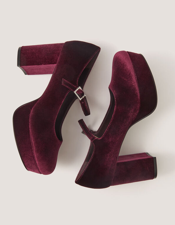 Polly Velvet Mary Jane Platform Heels, Red (BERRY), large