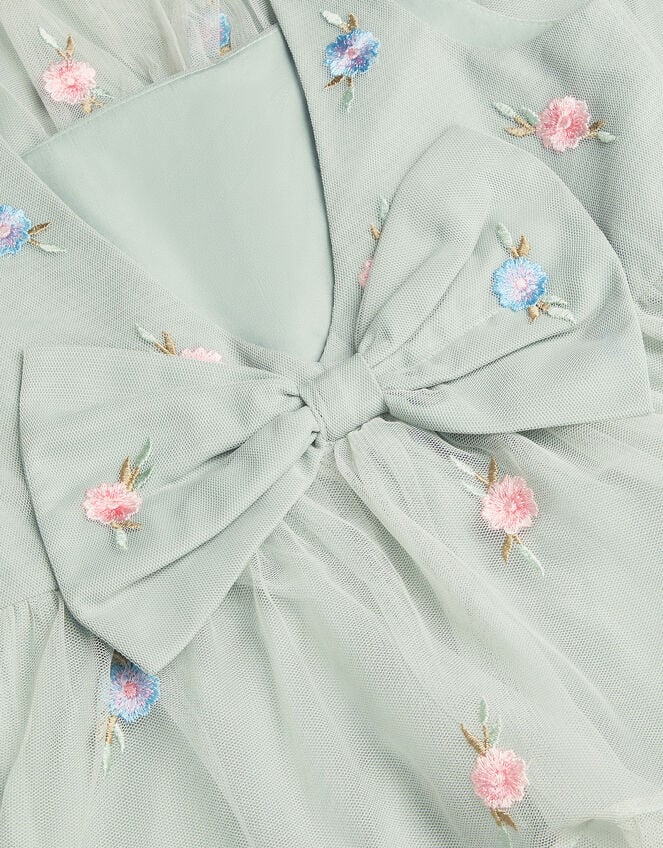 Luna Floral Embroidered Mesh Dress, Green (SAGE), large