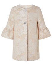 Honey Jacquard Crystal Button Jacket, Gold (GOLD), large