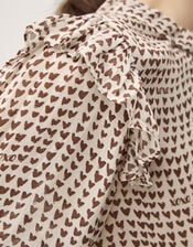 Hope Heart Print Blouse, Brown (CHOCOLATE), large