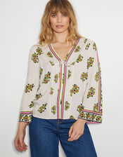Louisa V-Neck Floral Print Blouse, Ivory (IVORY), large