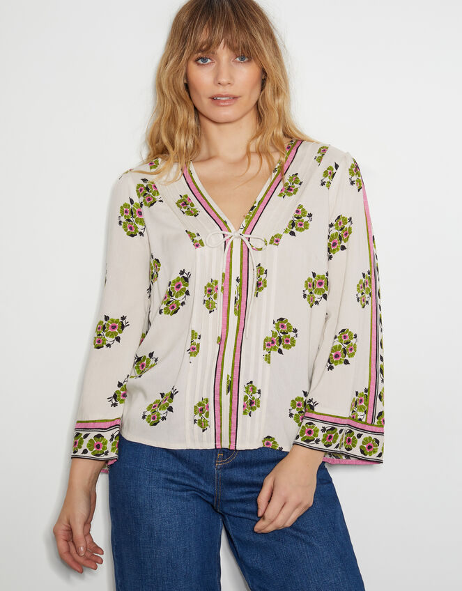 Louisa V-Neck Floral Print Blouse, Ivory (IVORY), large