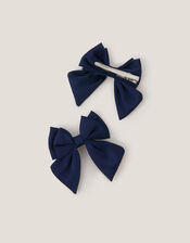 2-Pack School Bow Hair Clips, Blue (NAVY), large