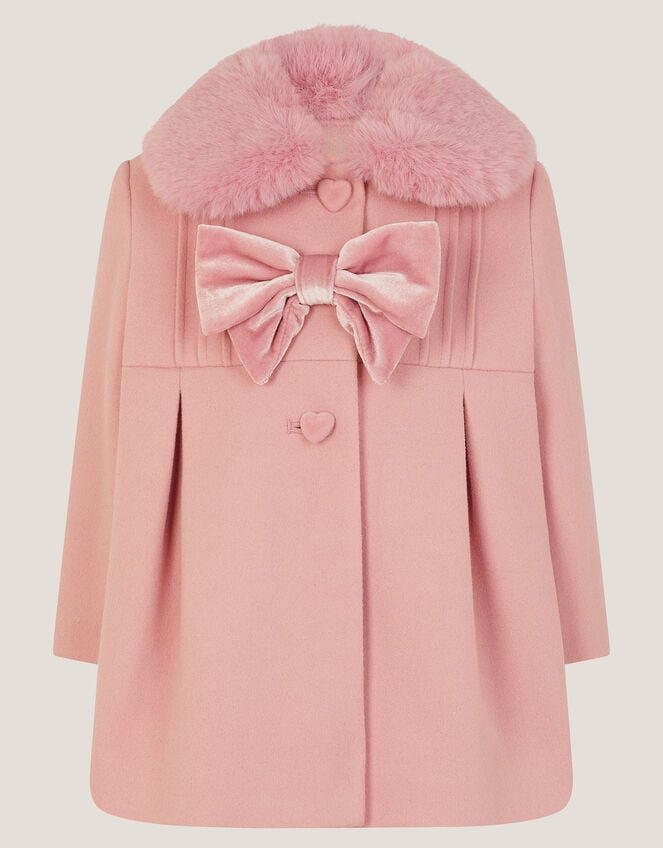 Fur Collar Pink Wool Coats Uk Baby Faux Fur Collar Bow Coat Pink
