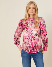Cameia Animal Print Satin Blouse, Pink (PINK), large