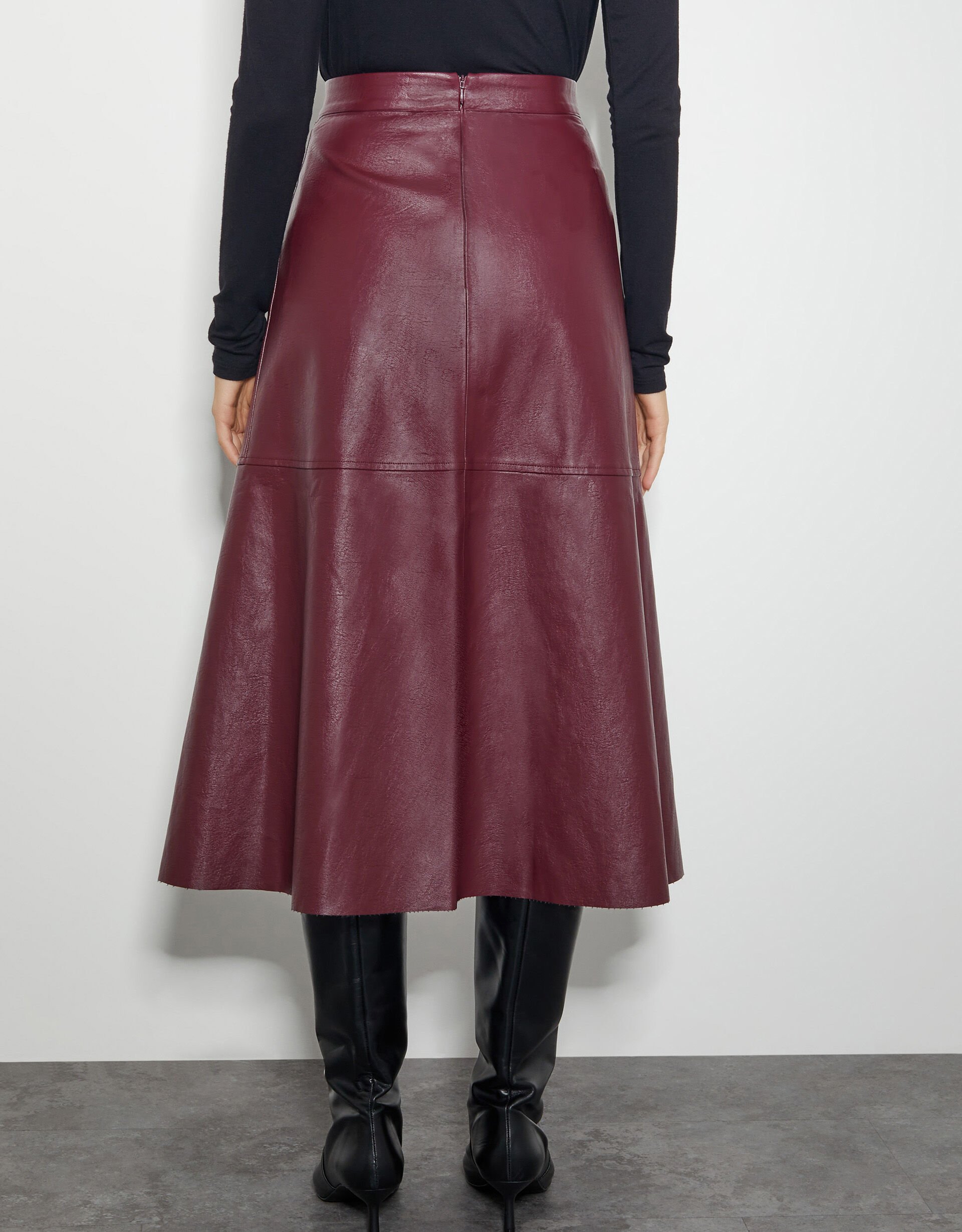 Pippa Faux Leather Midi Skirt Red