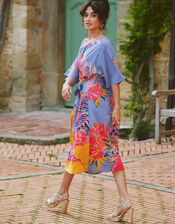 One Hundred Stars Obi Crane Print Midi Dress, Blue (LIGHT BLUE), large