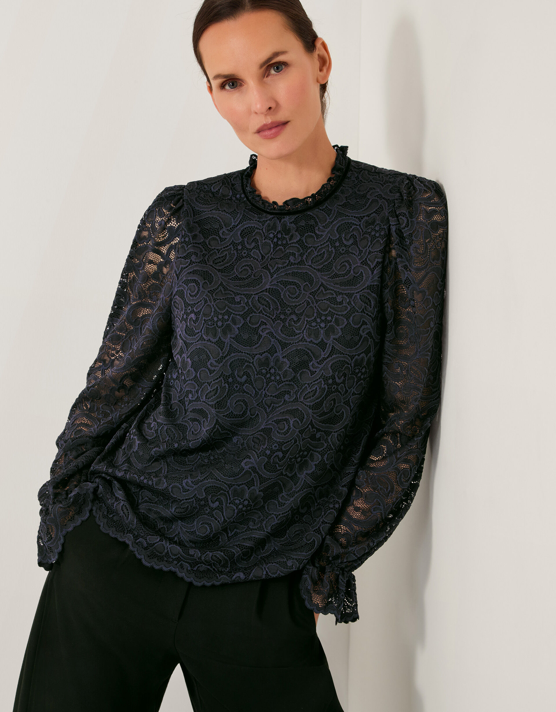 Larna Lace Long Sleeve Blouse Blue