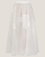 Rhea Floral Embroidered Mesh Wedding Skirt, Ivory (IVORY), large