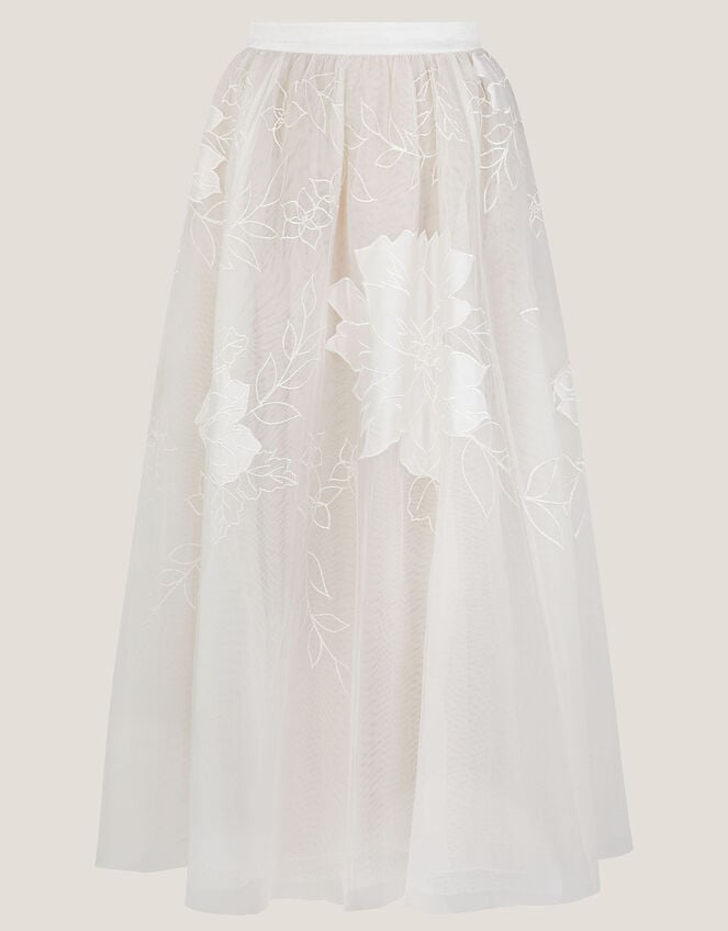 Rhea Floral Embroidered Mesh Wedding Skirt, Ivory (IVORY), large