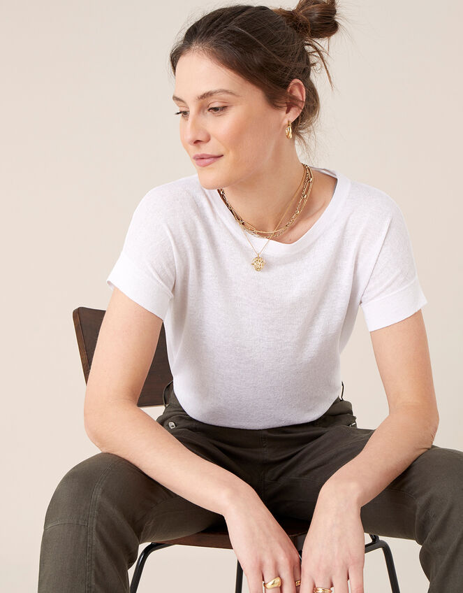 Knit T-Shirt in Linen Blend, Ivory (IVORY), large