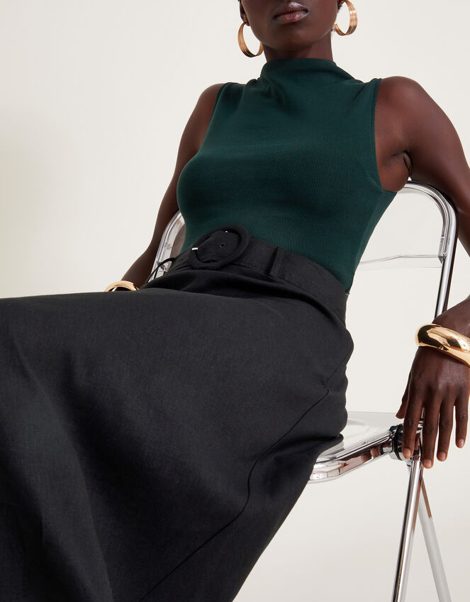 Olive Belted Midi Skirt, Black (BLACK), large