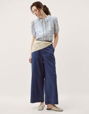 Naomi Puff Sleeve Floral Lace Blouse, Blue (BLUE), large