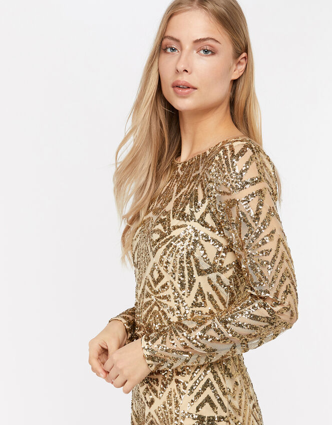 Carlita Sequin Maxi Dress, Gold (GOLD), large