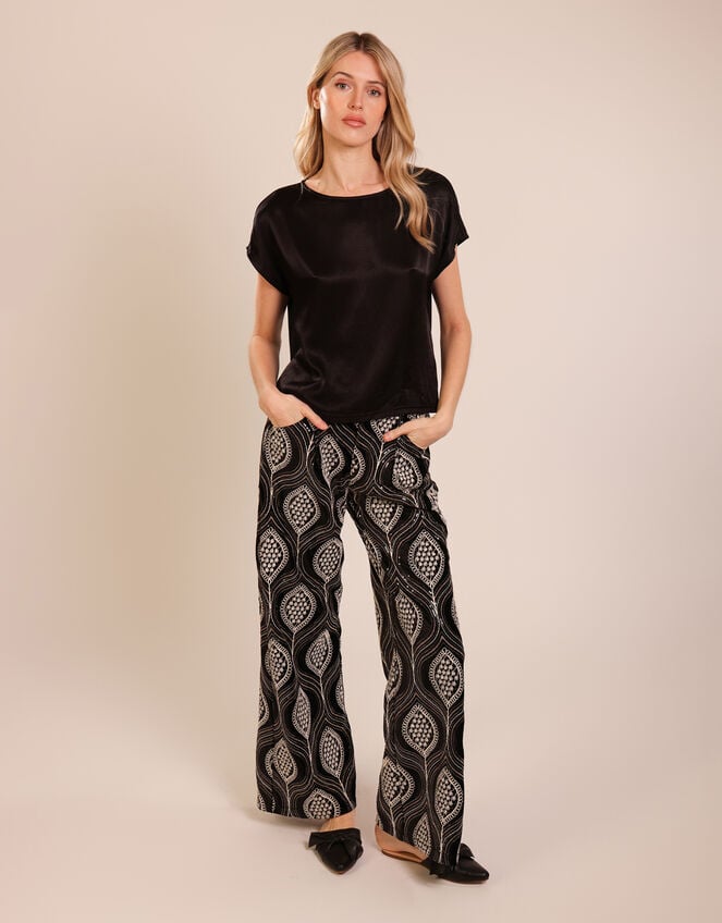 Traffic People Lulu Print Wide Leg Trousers, Black (BLACK), large