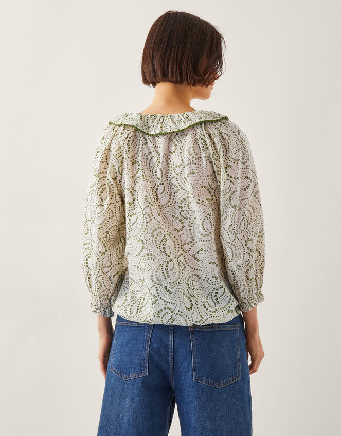 Delma Pintuck Floral Frilly Blouse, Ivory (IVORY), large