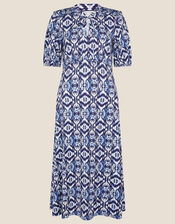 Ikat Printed Jersey Midi Dress, Blue (BLUE), large