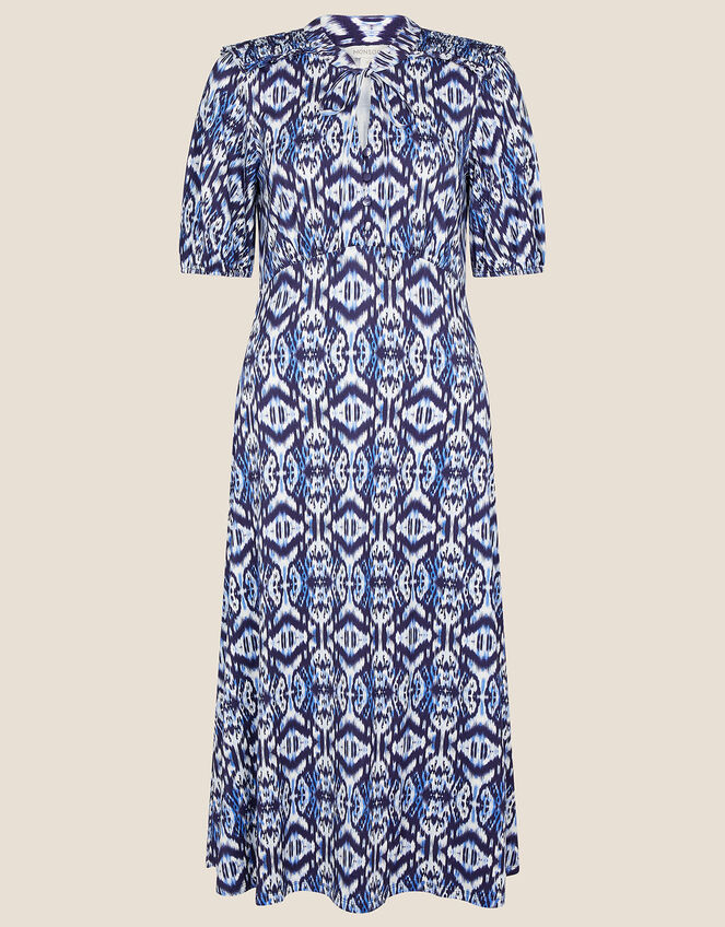 Ikat Printed Jersey Midi Dress, Blue (BLUE), large
