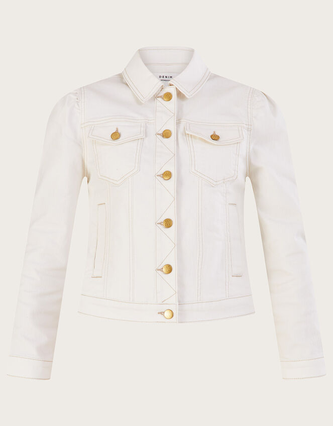 Puff Sleeve Denim Jacket with Sustainable Cotton Natural Casualwear