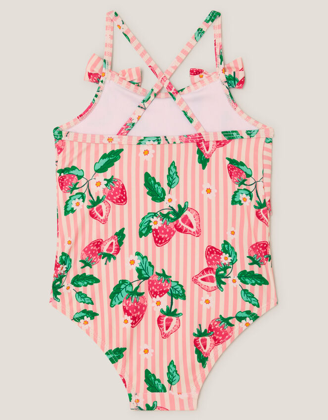 Baby Strawberry Print Scallop Trim Swimsuit, Pink (PINK), large