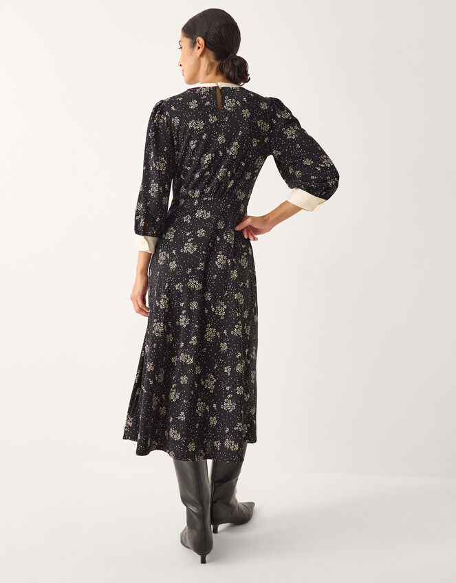 Dotty Bow Floral Jersey Midi Dress Black