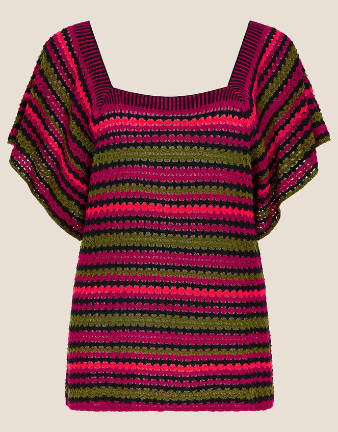 Crochet Stitch Neck Jumper in Cotton Blend, Multi (MULTI), large