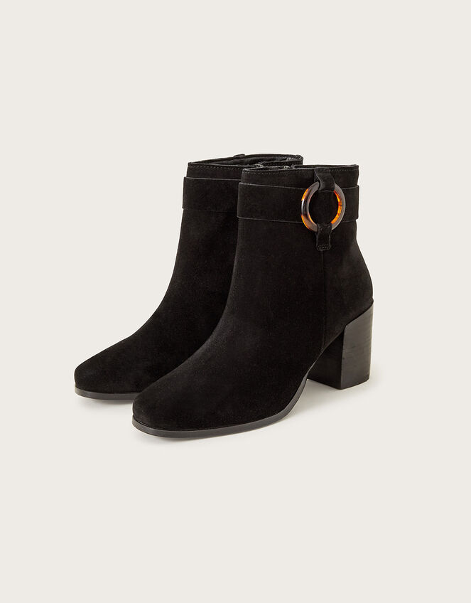 Block Heel Suede Buckle Boots, Black (BLACK), large